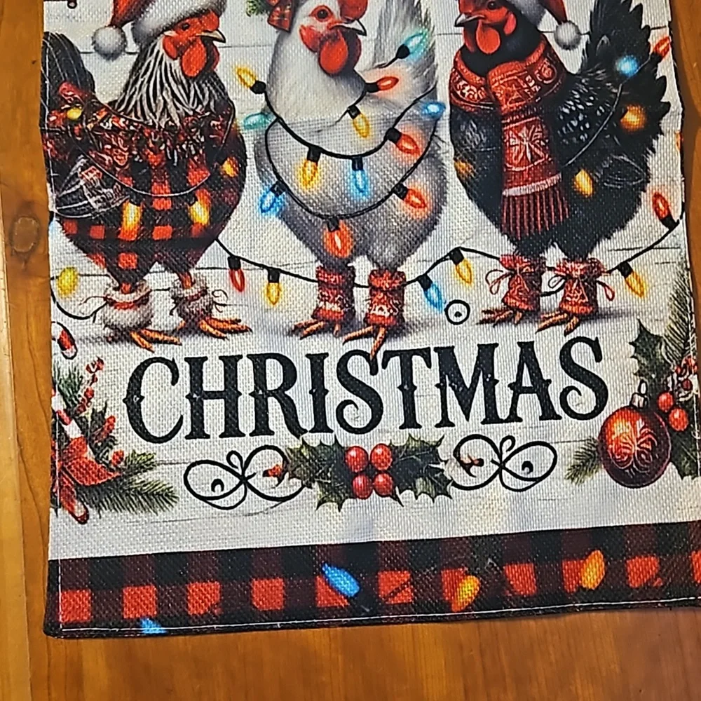 Garden Flag, Chickens, Merry Christmas - Picture 3 of 4